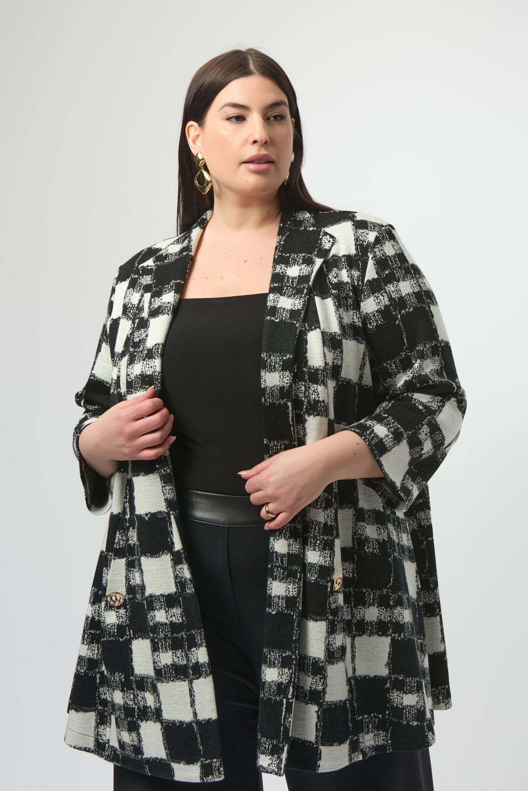 JOSEPH RIBKOFF - Jacquard Sweater Plaid Print A-Line Jacket (253017)