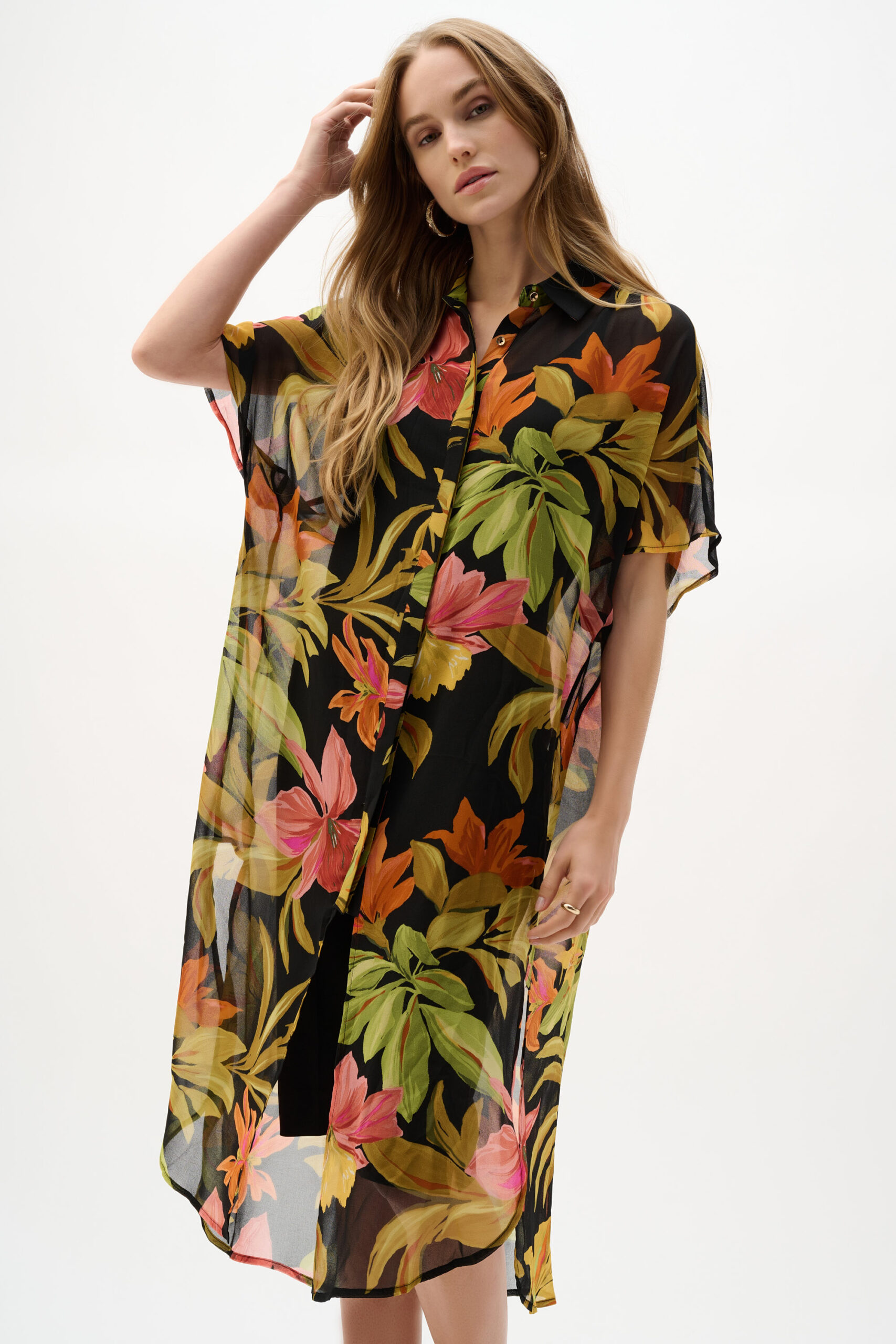 JOSEPH RIBKOFF - Chiffon Tropical Print Straight Blouse (262949)