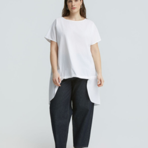 MAT - T-Shirt Asymétrique en Coton et Popeline avec Cordon de Serrage sur le Devant (8501.1024)