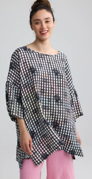 LUUKAA - VIONA Neon Print Linen Back-Button Tunic (26Y01154)