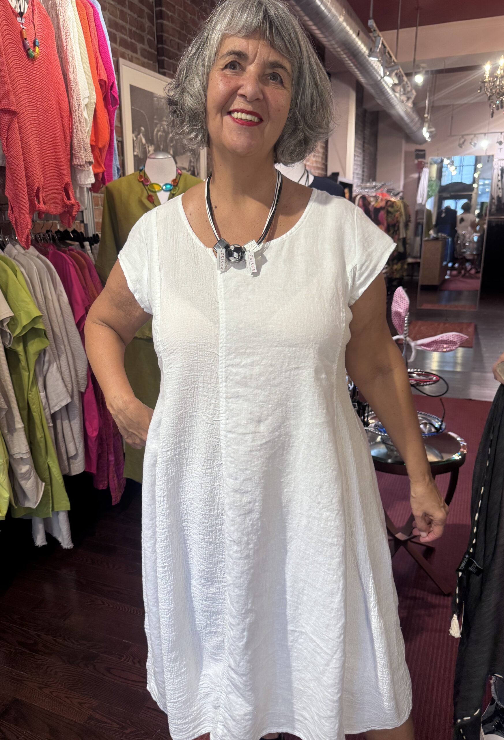 GRIZAS - Vertical Line Linen Dress (91890-L532)