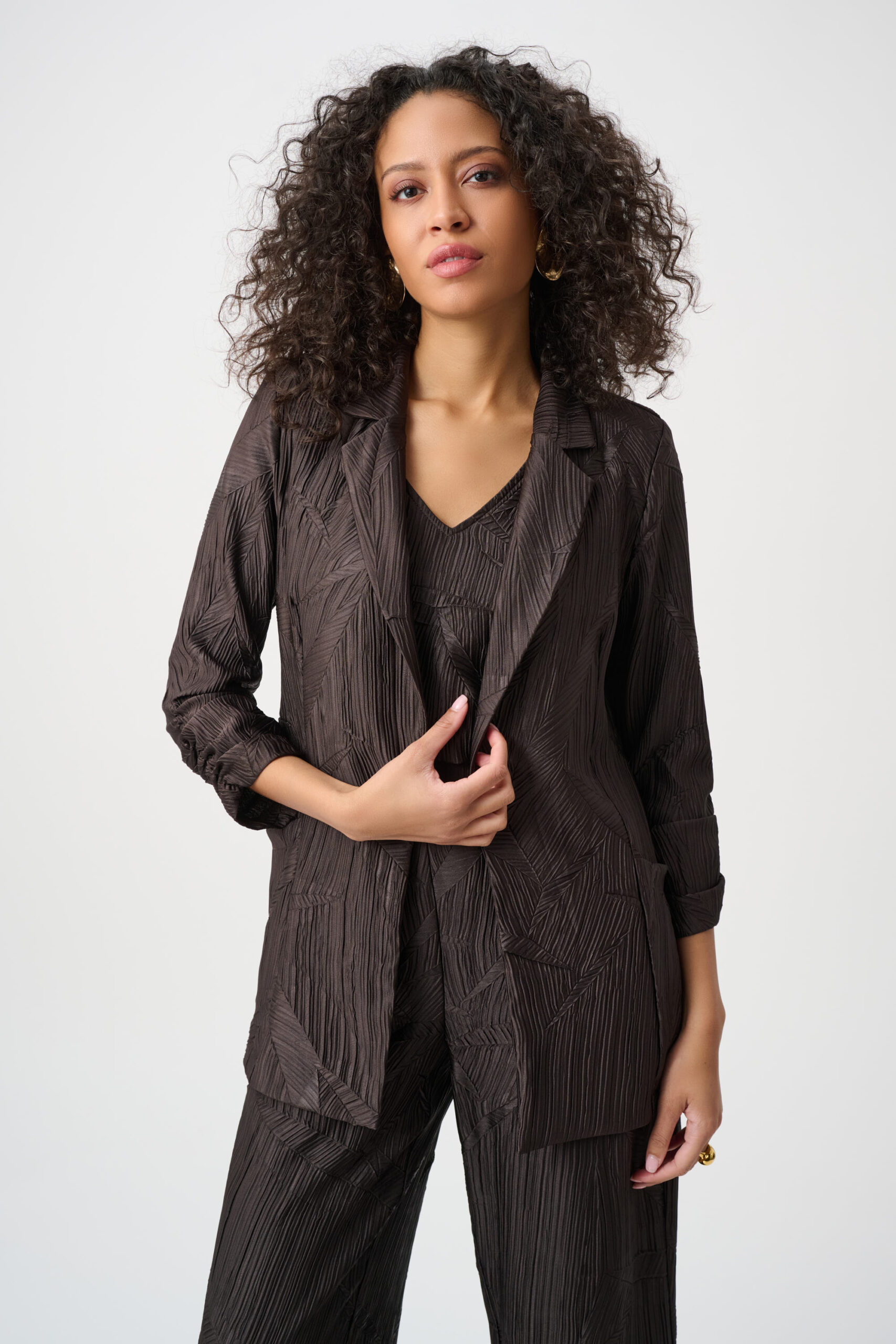 JOSEPH RIBKOFF - Pleated Satin Open Blazer (T-263050)