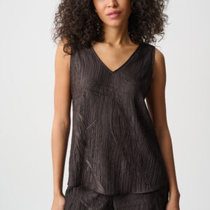 JOSEPH RIBKOFF - Pleated Satin Flared V-Neck Top (T-263051)