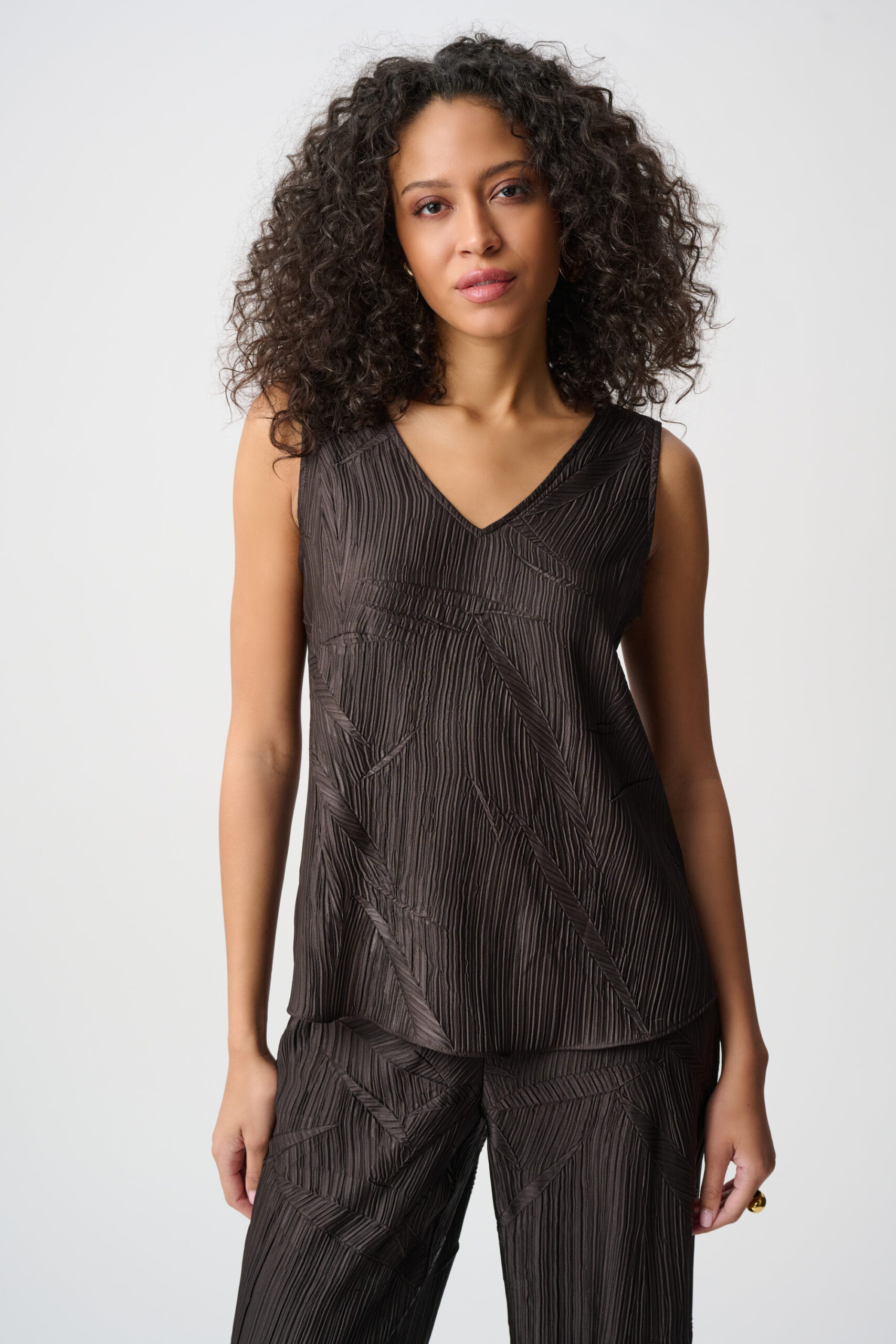 JOSEPH RIBKOFF - Pleated Satin Flared V-Neck Top (T-263051)