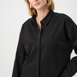 JOSEPH RIBKOFF - Featherweave Denim Cropped Blouse With Rhinestone Detail (263965)