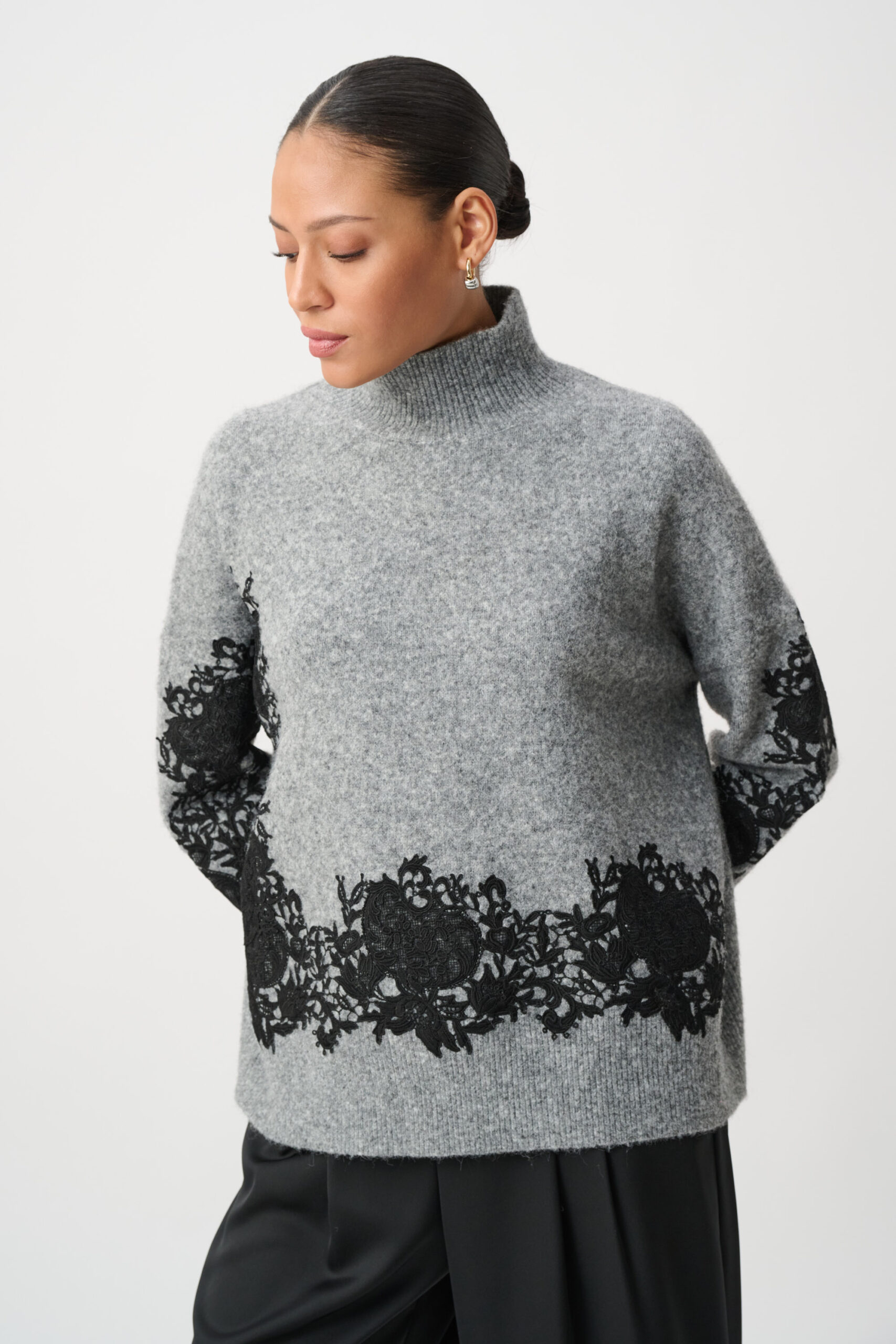 JOSEPH RIBKOFF - Lace Applique Mock Neck Sweater (264935)