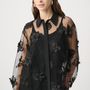 JOSEPH RIBKOFF - Sheer Textured Flower Appliqué Blouse (264945)