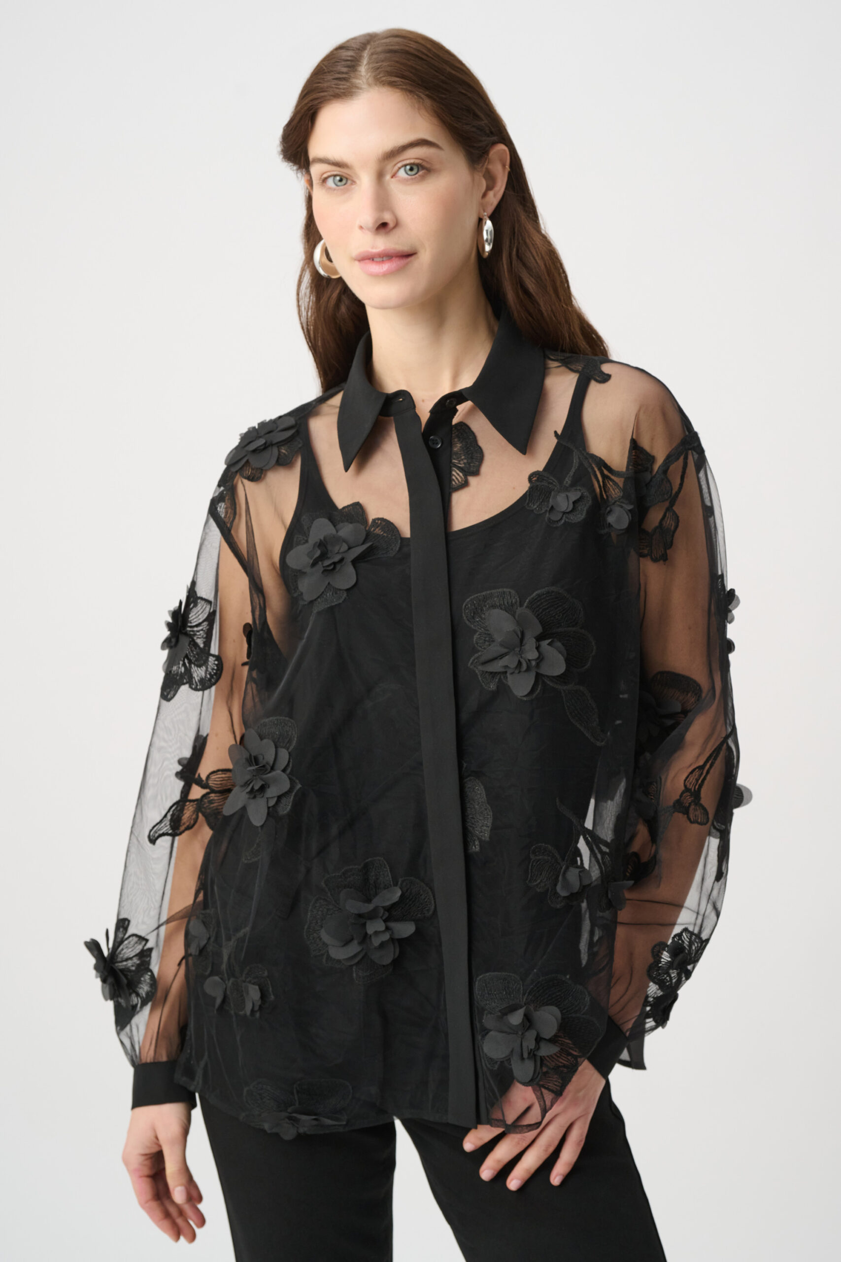 JOSEPH RIBKOFF - Sheer Textured Flower Appliqué Blouse (264945)
