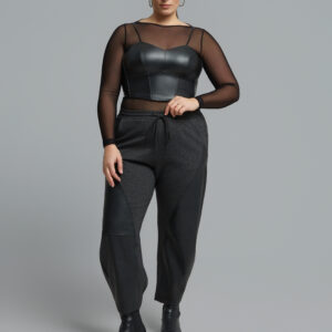 MAT - Pantalon Coupe Arrondie avec Applique en Cuir Végane (8601.2067)