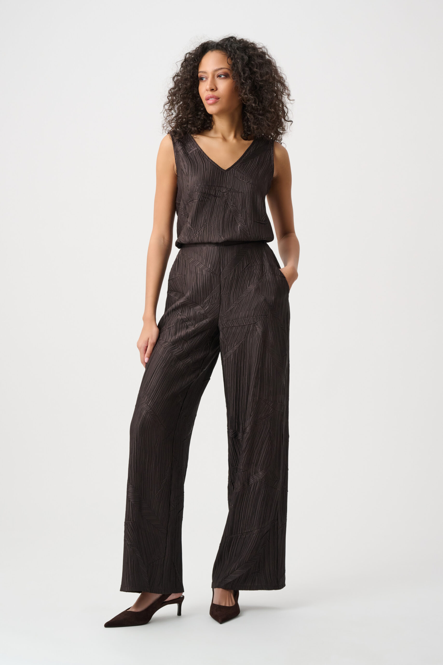 JOSEPH RIBKOFF - Pleated Satin Pull-On Wide-Leg Pants (T-263052)