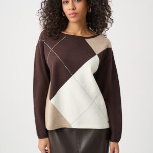JOSEPH RIBKOFF - Brushed Viscose Knit Argyle Pattern Crewneck Sweater (263948)