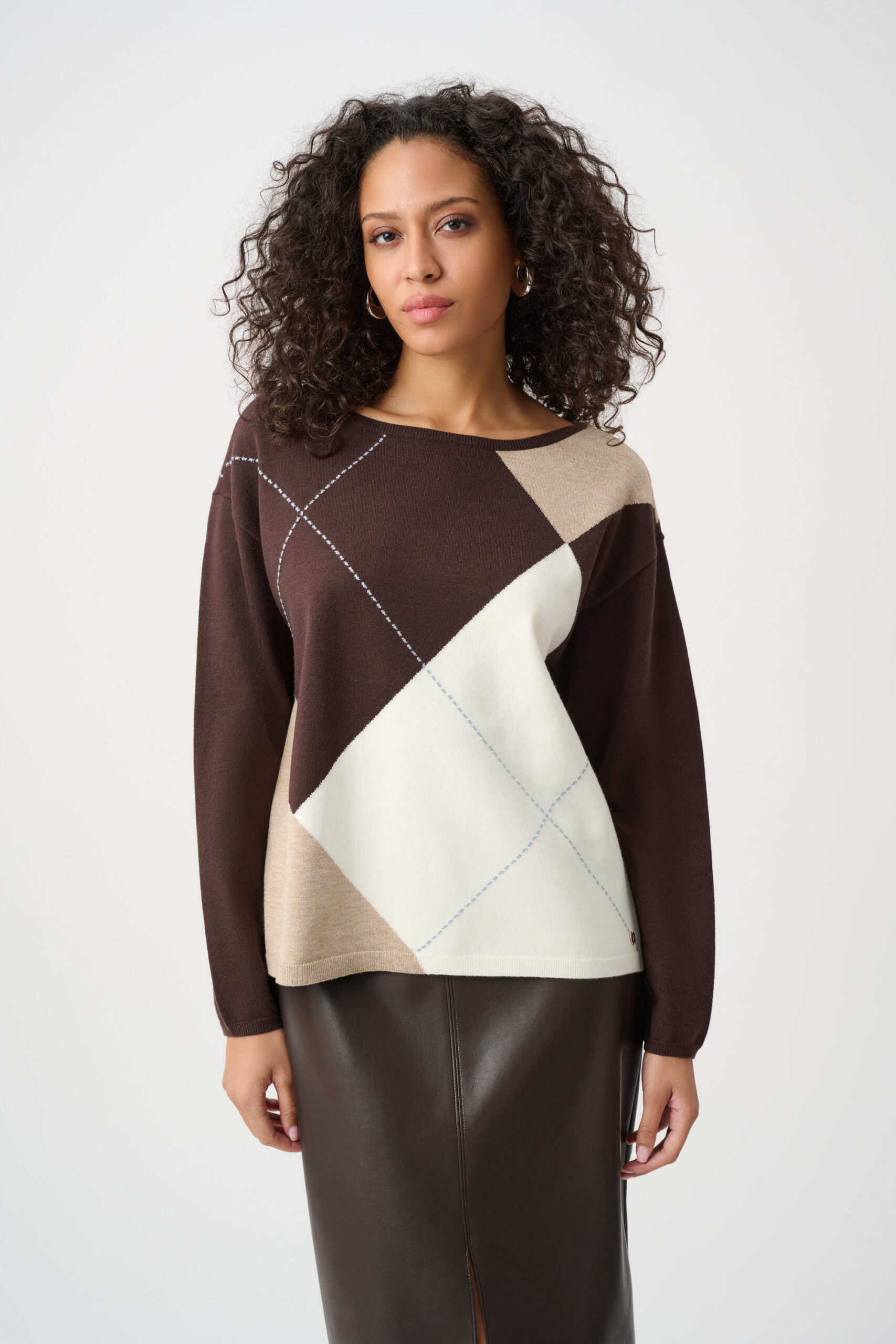 JOSEPH RIBKOFF - Brushed Viscose Knit Argyle Pattern Crewneck Sweater (263948)